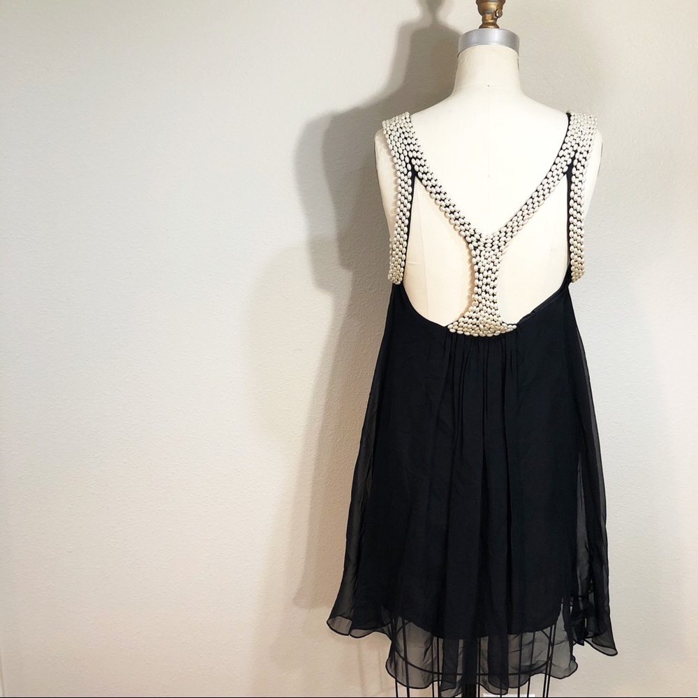 Chic Chiffon Overlay Foley LBD with Pearl Detail